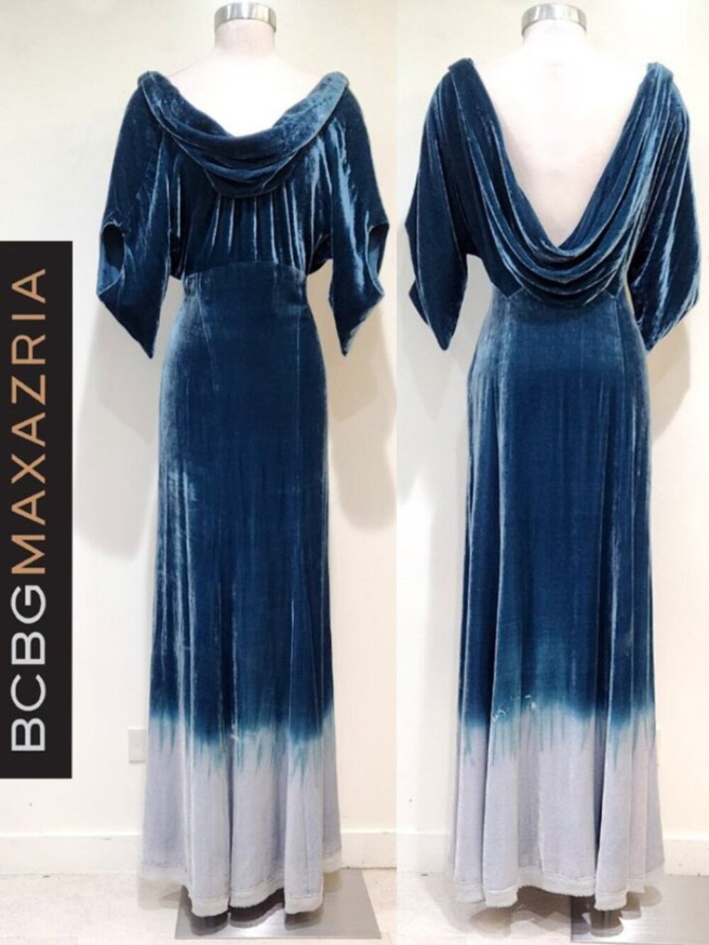 💥UBER GORGE!💥BCBGMaxAzria RUNWAY 1930s Old Hollywood Draped Ombre Velvet Gown